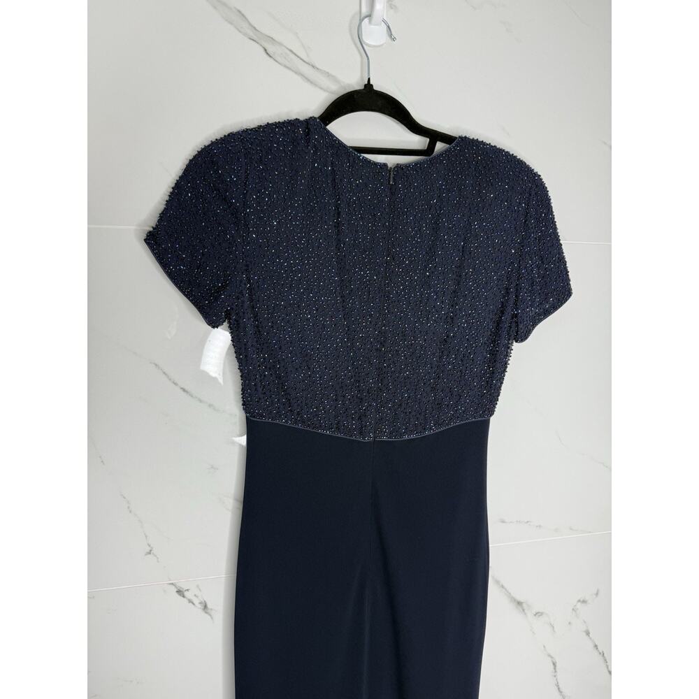 BIEFF BASIX Silk Blend Navy Blue Embellished Beaded Maxi Dress sz 6 Wedding MOB